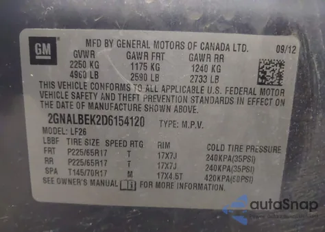 2013 Chevrolet Equinox Ls из США, поврежденный, VIN 2GNALBEK2D6154120